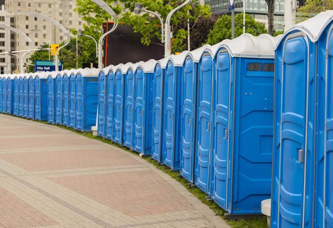 Seasonal porta potty units set up at a Lumberton, North Carolina venue